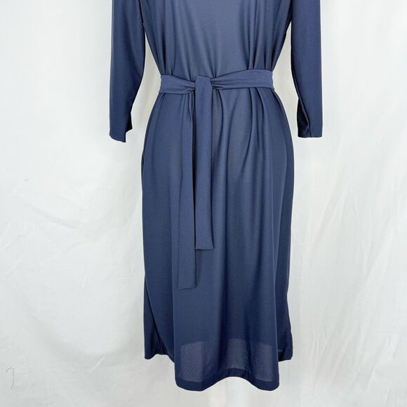 Vintage Antthony Richards Women Navy Blue Midi Dress Tie Waist Size 12 - Picture 5 of 14